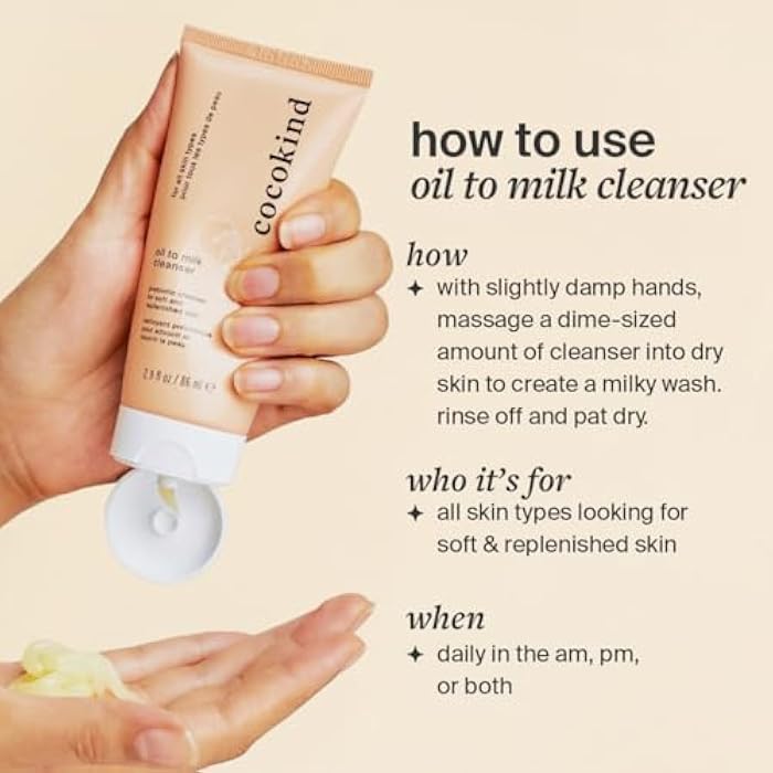Cocokind Oil to Milk Face Wash, Oil Based Cleanser and Oil Makeup Remover - Cleansing Oil, Cleansing Milk and Cream Cleanser for Face - Image 3