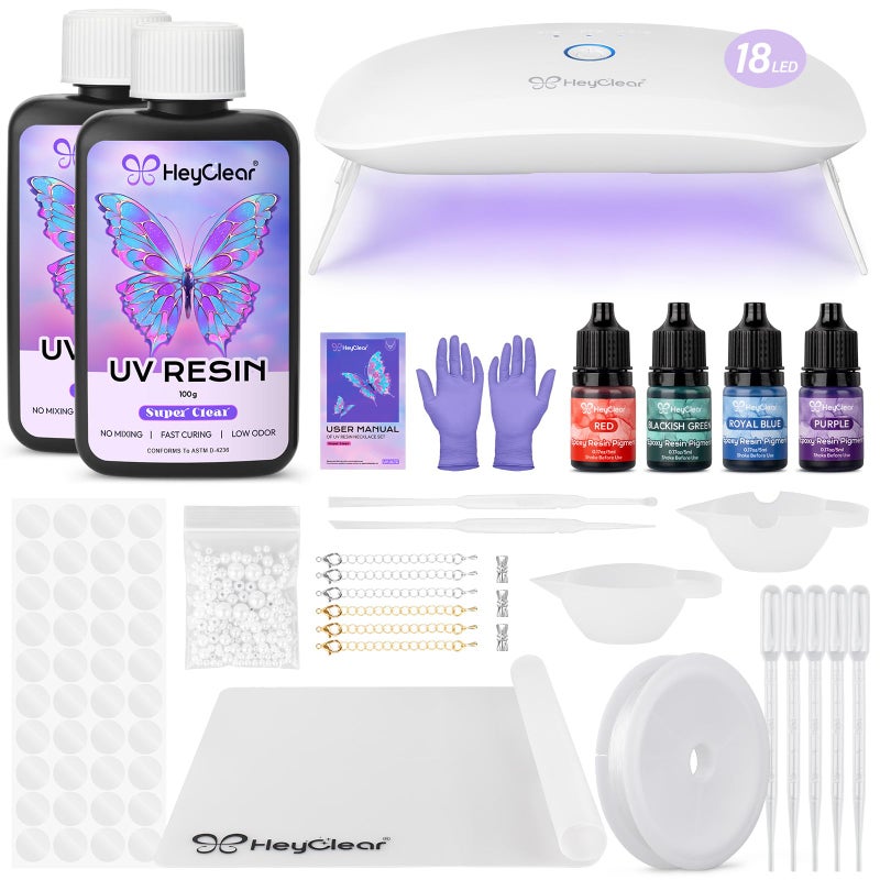 HeyClear UV Resin Kit Jewelry Making Supplies with 18 LED Beads UV Light 200g UV Resina Clear Hard Premixed and Fast Curing UV Glue for Coating Create Decorations DIY Art Crafts for Adults - Image 2