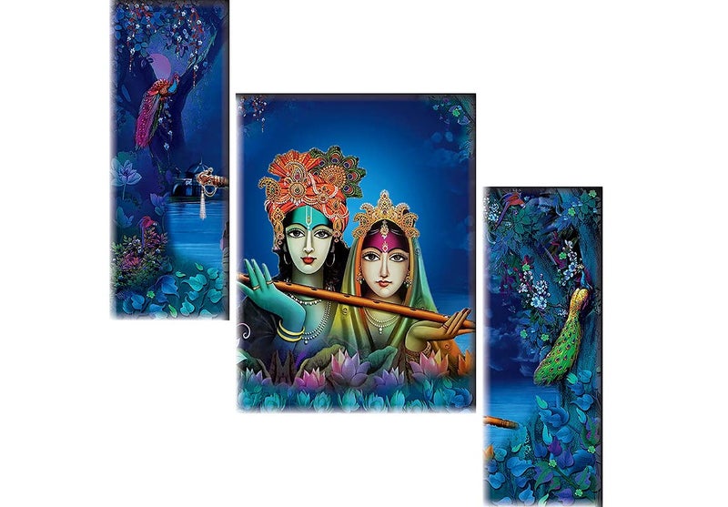 SAF paintings SANFJM31957 Radhe Krishna UV Textured Self Adeshive Painting - 18 Inch X 12 Inch - Set of 3 - Image 1