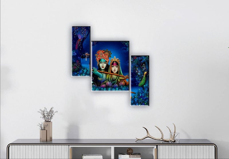 SAF paintings SANFJM31957 Radhe Krishna UV Textured Self Adeshive Painting - 18 Inch X 12 Inch - Set of 3 - Image 2