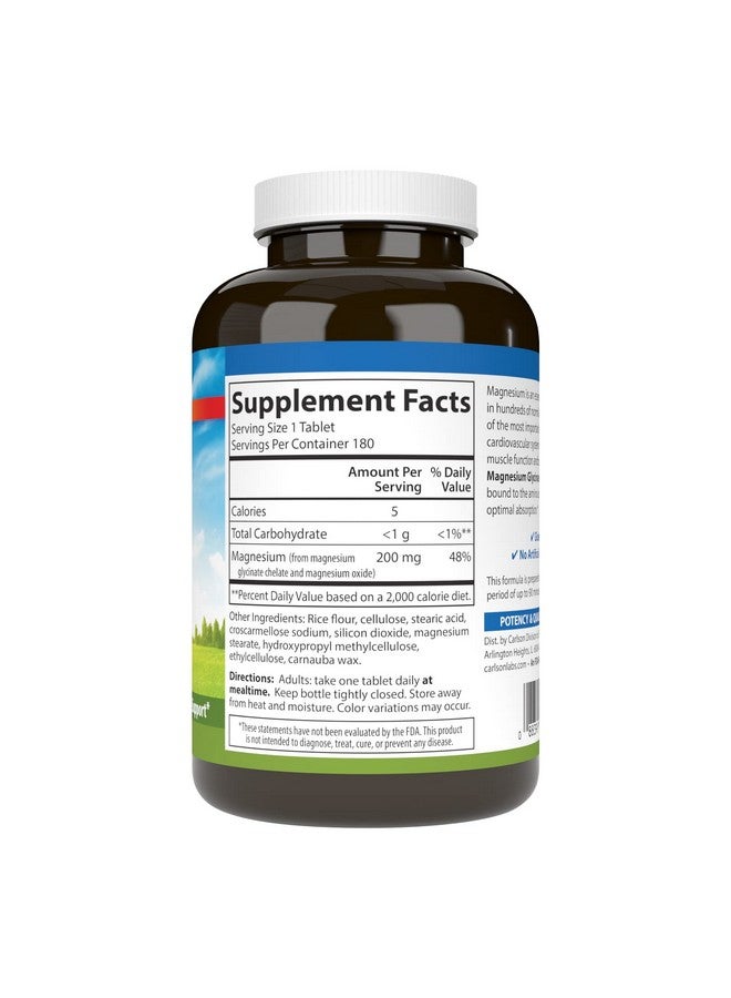 Carlson Chelated Magnesium 200mg, 180 Tablets - Image 1