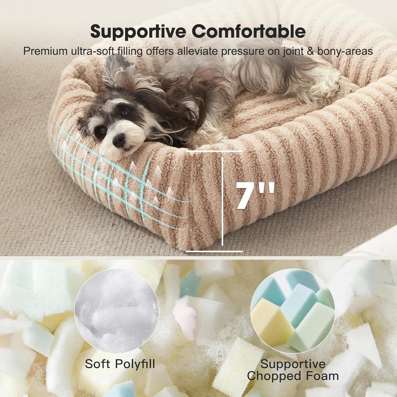 MIXJOY Dog Bed for Medium Sized Dogs, Orthopedic Pet Beds, Dog Crate Mat with Removable Washable Cover, Rectangle Non-Slip Bottom Pet Mat for Cat, Suitable for Pets Up to 20lbs, Beige - Image 2
