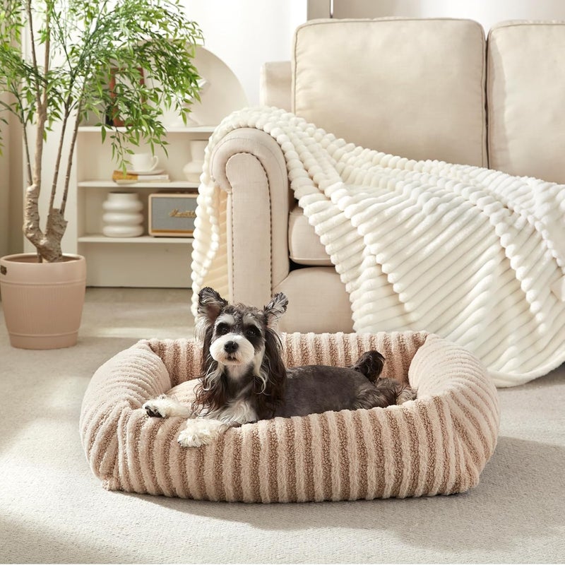 MIXJOY Dog Bed for Medium Sized Dogs, Orthopedic Pet Beds, Dog Crate Mat with Removable Washable Cover, Rectangle Non-Slip Bottom Pet Mat for Cat, Suitable for Pets Up to 20lbs, Beige - Image 1
