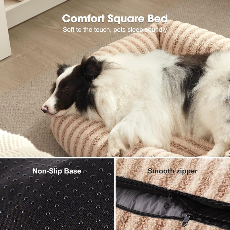 MIXJOY Dog Bed for Medium Sized Dogs, Orthopedic Pet Beds, Dog Crate Mat with Removable Washable Cover, Rectangle Non-Slip Bottom Pet Mat for Cat, Suitable for Pets Up to 20lbs, Beige - Image 4