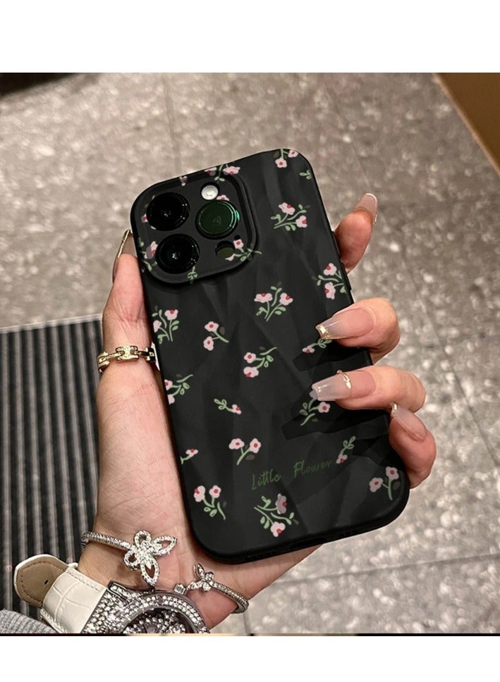 NIBEMINENT Floral Print Protective TPU Case Cover For IPhone 15 Plus, Black