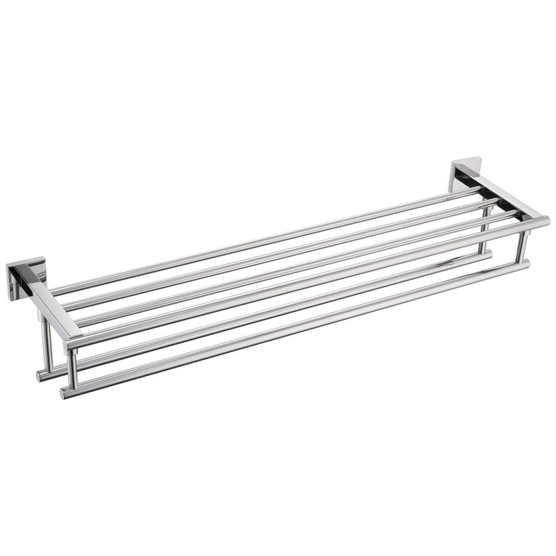 KOKOSIRI Bathroom Towel Rack Towel Holder 32 Inches Bath Towel Shelf with Double Towel Bars Wall Mounted Polished Chrome Stainless Steel B6005CHL32