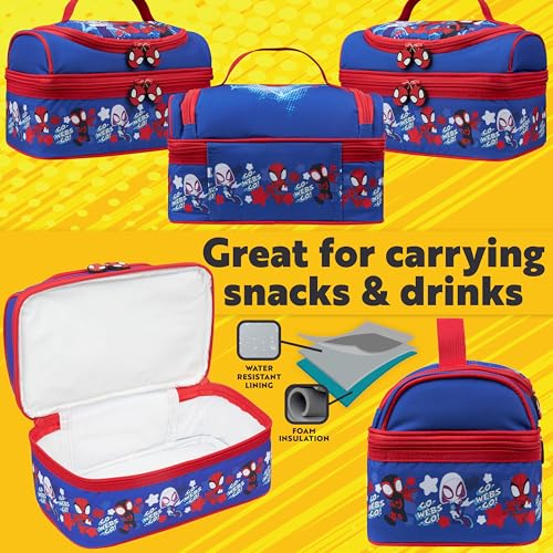Get Trend Marvel Spidey Lunch Bag Insulated Lunch Box with Two Compartments for Picnic Snacks Cooler Bag Gifts for Kids (Blue/Red Spidey) - Image 3