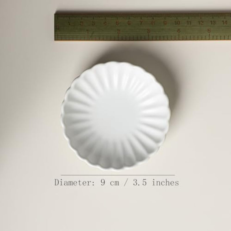 3.5 Inches Flower Shape Ceramic Sauce Dish, Mini Side Seasoning Dish, Snack Serving Dishes, Porcelain Small Saucer Set Set of 4 - Image 2