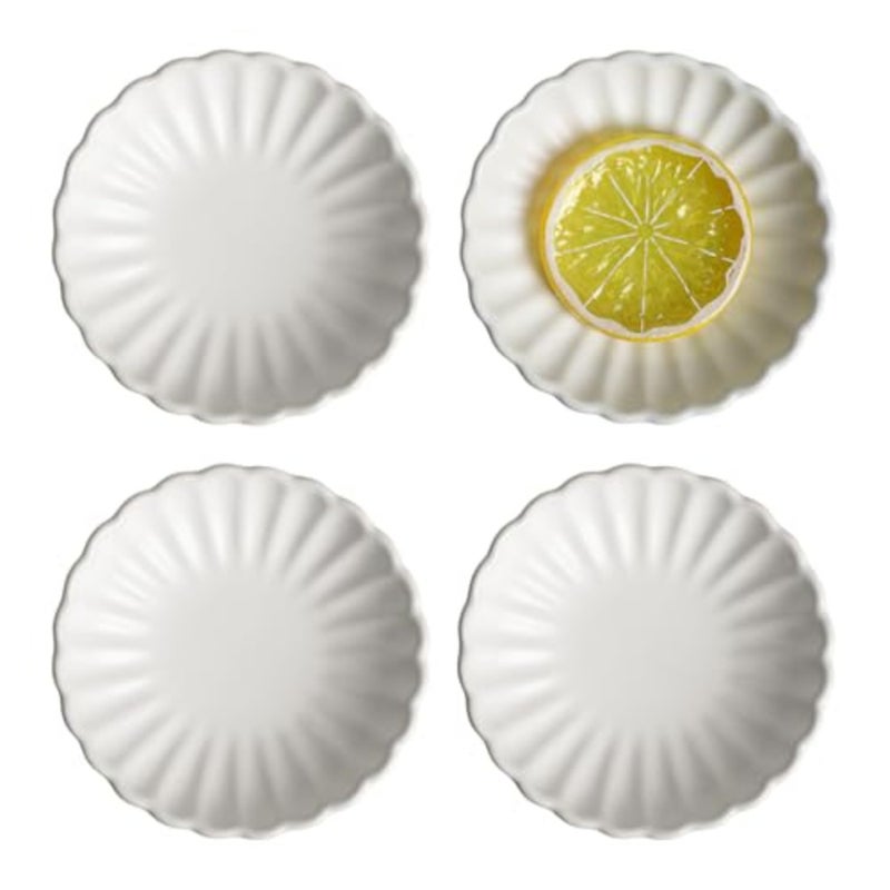 3.5 Inches Flower Shape Ceramic Sauce Dish, Mini Side Seasoning Dish, Snack Serving Dishes, Porcelain Small Saucer Set Set of 4 - Image 1