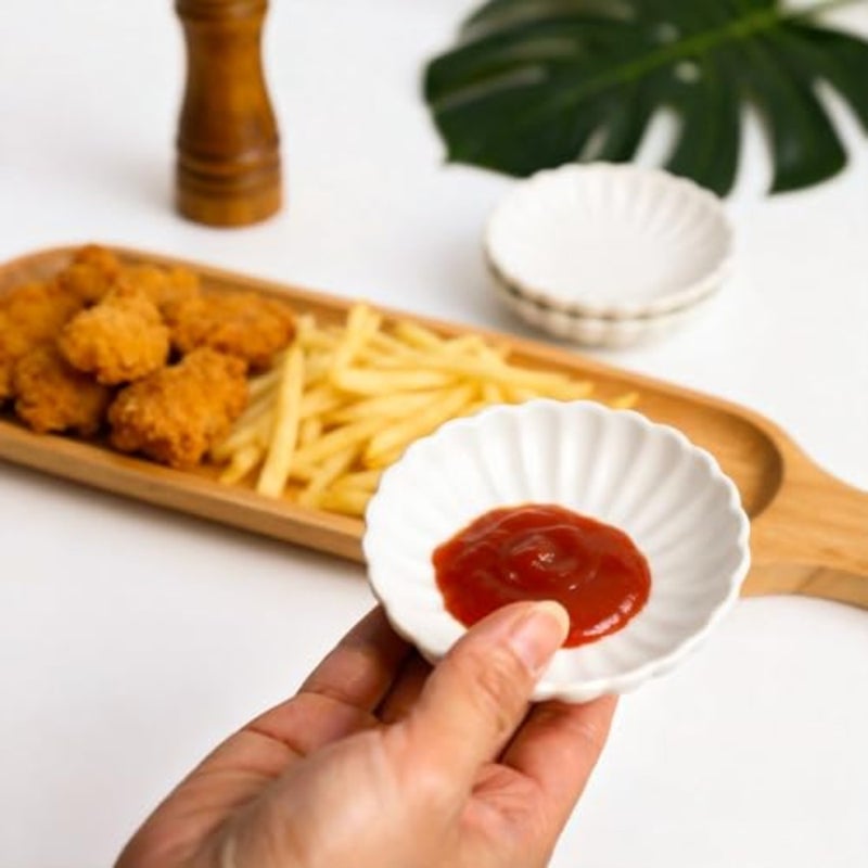 3.5 Inches Flower Shape Ceramic Sauce Dish, Mini Side Seasoning Dish, Snack Serving Dishes, Porcelain Small Saucer Set Set of 4 - Image 4