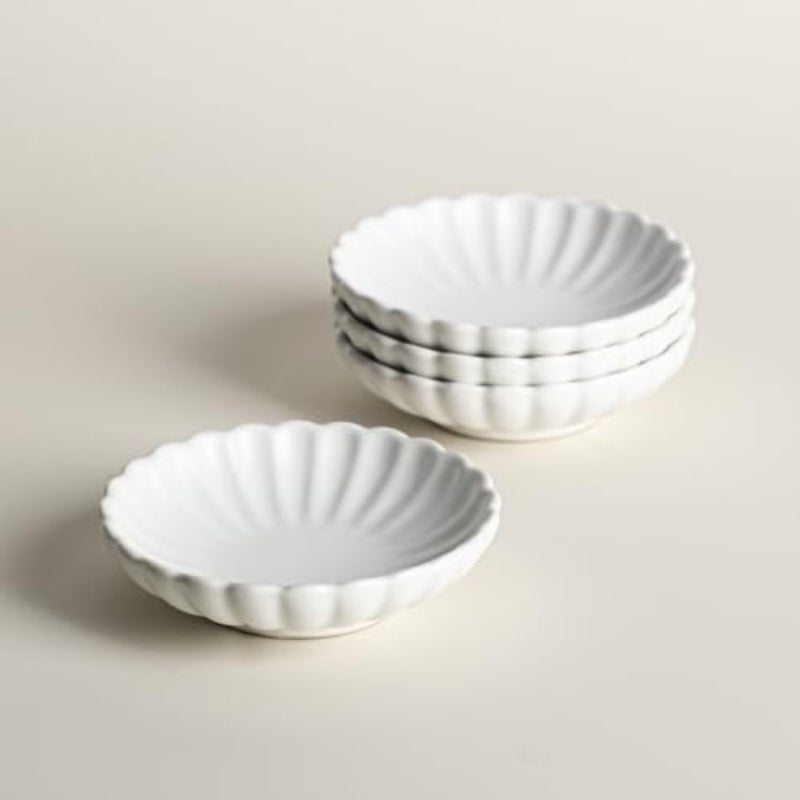 3.5 Inches Flower Shape Ceramic Sauce Dish, Mini Side Seasoning Dish, Snack Serving Dishes, Porcelain Small Saucer Set Set of 4 - Image 3