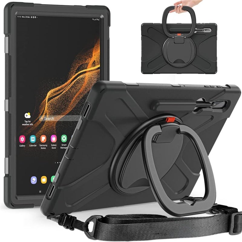 Excefore 360 Rotation Case For Samsung Galaxy S8 Ultra 14.6" Sturdy Cover Rotate Ring Stand Shoulder Carrying Strap Hand Strap Rugged Children Adults Outdoor Case - Image 1