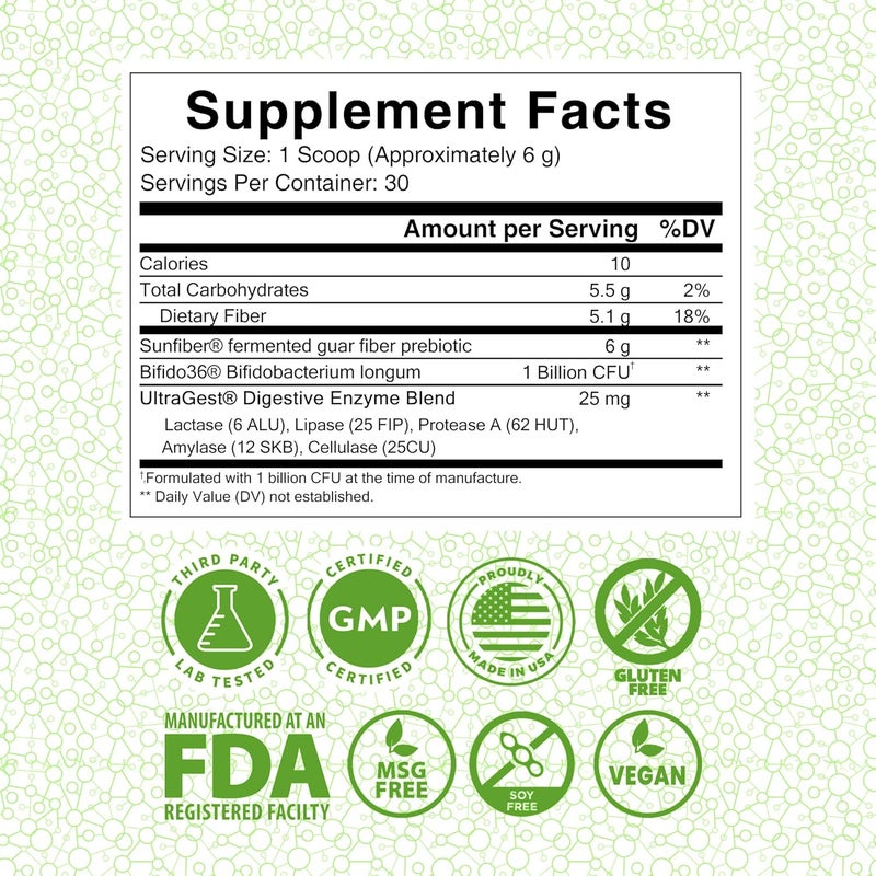 Lewis Labs Healthy Gut Prebiotic Fiber 6 Oz Prebiotic Fiber with Probiotics and Digestive Enzymes Gut Prebiotic Fiber Keto Friendly Gluten Free No MSG Vegan Healthy Gut - Image 2