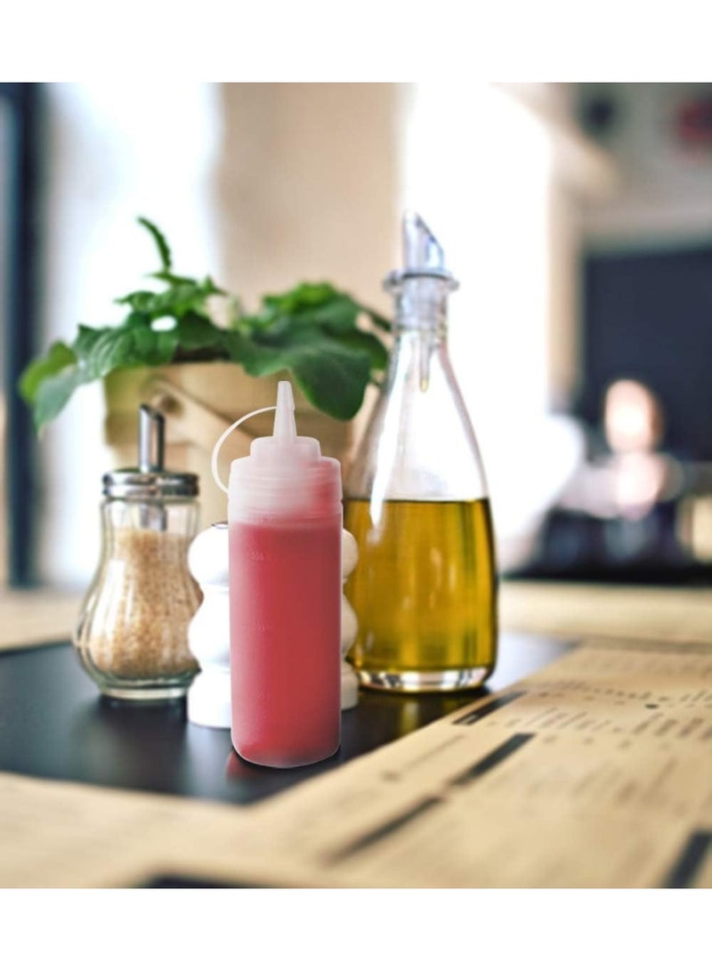 زجاجات ضغط للصلصات، عبوة من قطعتين، زجاجة كاتشب سعة 350 مل، زجاجة بلاستيكية لرش الصلصة مع أغطية، زجاجات توابل للسوائل، موزع فني لصلصة الشواء والفطائر - Image 5
