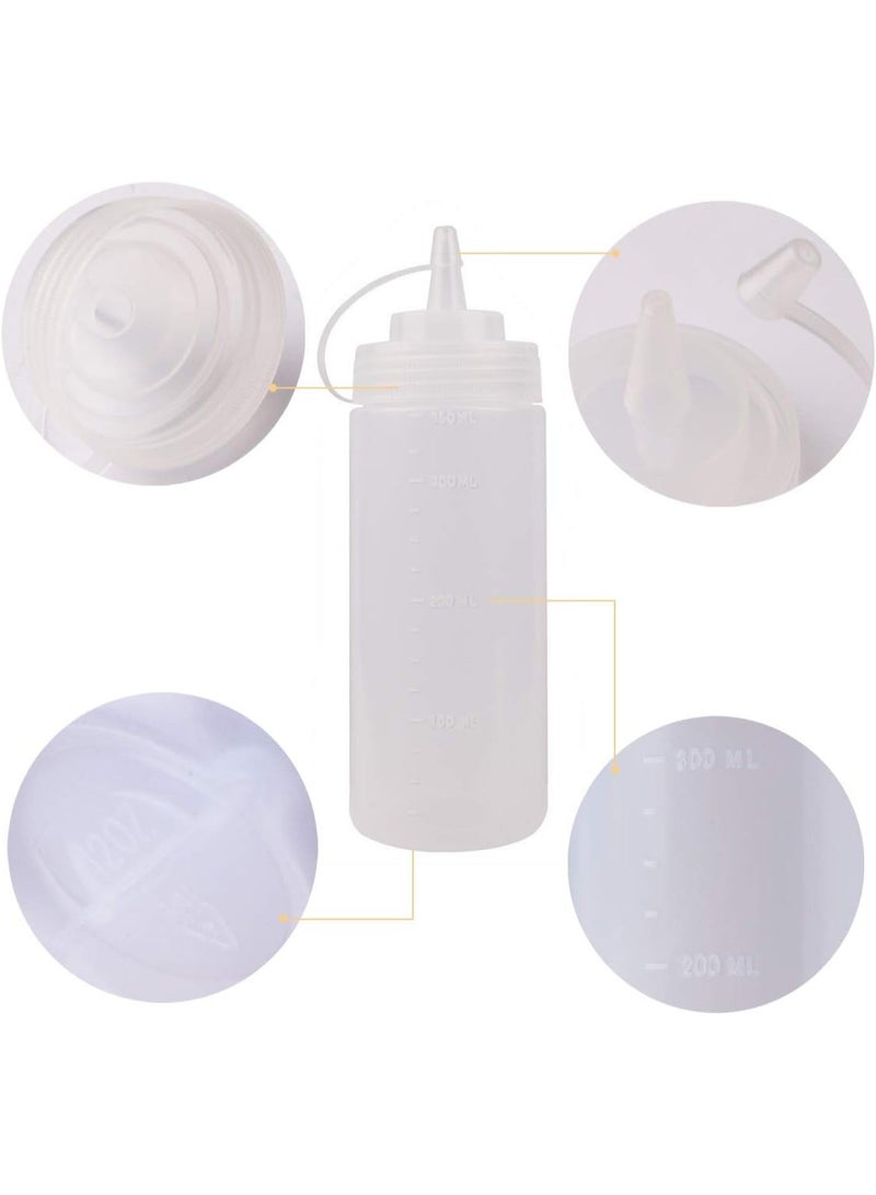 زجاجات ضغط للصلصات، عبوة من قطعتين، زجاجة كاتشب سعة 350 مل، زجاجة بلاستيكية لرش الصلصة مع أغطية، زجاجات توابل للسوائل، موزع فني لصلصة الشواء والفطائر - Image 3