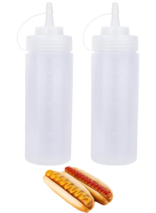 زجاجات ضغط للصلصات، عبوة من قطعتين، زجاجة كاتشب سعة 350 مل، زجاجة بلاستيكية لرش الصلصة مع أغطية، زجاجات توابل للسوائل، موزع فني لصلصة الشواء والفطائر - Image 1