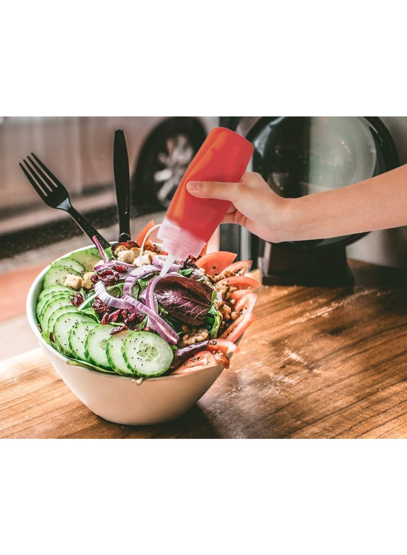 زجاجات ضغط للصلصات، عبوة من قطعتين، زجاجة كاتشب سعة 350 مل، زجاجة بلاستيكية لرش الصلصة مع أغطية، زجاجات توابل للسوائل، موزع فني لصلصة الشواء والفطائر - Image 4