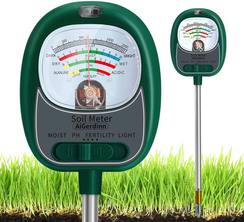 AiGerdinn Soil Moisture Meter for Plants, 4-in-1 Soil Tester - pH/Fertility/Sunlight Meter, Large Dial, Indoor/Outdoor Plant Water Monitor, Garden Soil Test Kit for Lawn, Farm, Houseplants - Image 1