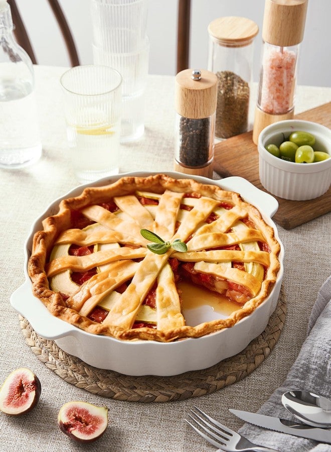 Samsle Ceramic Pie Pan For Baking,13Inch Round Baking Dish With Double Handle,Pie Plate With Ruffled Edge-Microwave, Dishwasher, and Oven Safe - Image 5