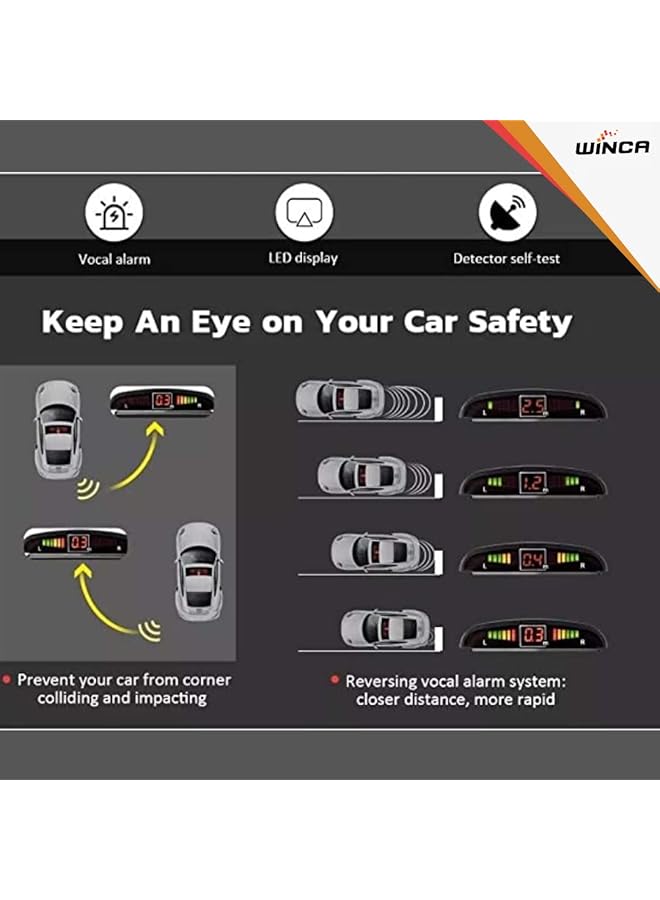 WINCA Car Parking Sensor 4 Sensors Auto Reverse Assistance Backup Radar Detector System White Color Digital Display Double-Sided Tapes 12V Power Cable Control Box - Image 5