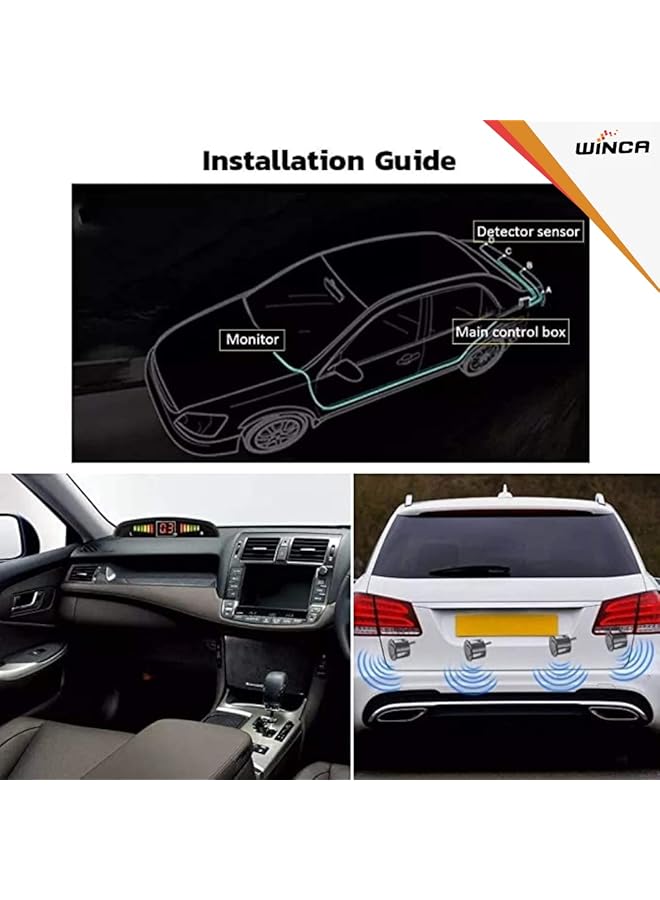 WINCA Car Parking Sensor 4 Sensors Auto Reverse Assistance Backup Radar Detector System White Color Digital Display Double-Sided Tapes 12V Power Cable Control Box - Image 4