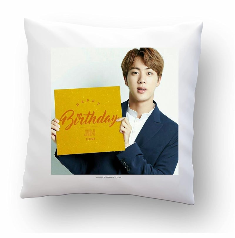 CRAFT MANIACS BTS Boys ITS JIN Birthday 1616 INCHES Pillow with Filler by CRAFT MANIACS UBER Cool BTS Merch for Army - Image 1