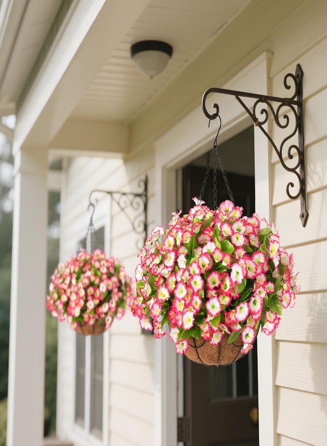 Ammyoo Artificial Hanging Flowers in Basket, Artificial Petunias Flower Arrangement,12 inch Coconut Lining Basket with Morning Glories Fake Plants for Patio Garden Porch Deck Decoration(Pink) - Image 5