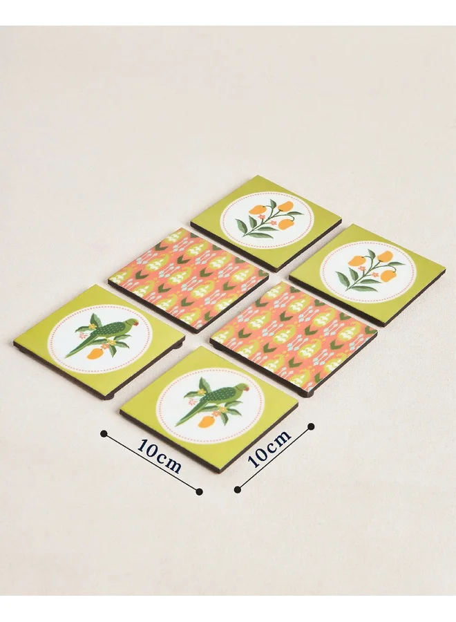 Chumbak Chumbak Serenade Wooden Coasters -  Set of 6 | Coasters - 4inch, Set of 6 | Dining accessories | Tea/Coffee Coaster | Wooden Coasters
