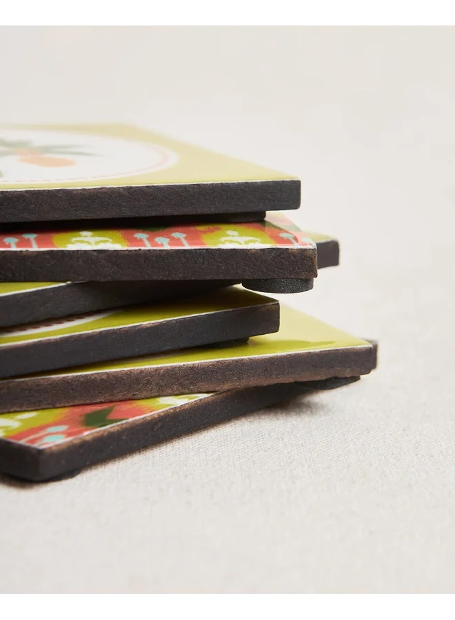Chumbak Chumbak Serenade Wooden Coasters -  Set of 6 | Coasters - 4inch, Set of 6 | Dining accessories | Tea/Coffee Coaster | Wooden Coasters