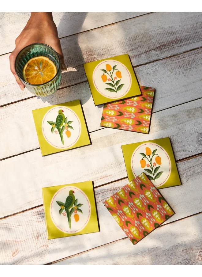 تشامباك Chumbak Serenade Wooden Coasters -  Set of 6 | Coasters - 4inch, Set of 6 | Dining accessories | Tea/Coffee Coaster | Wooden Coasters