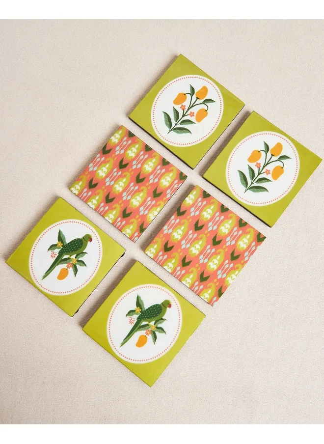 تشامباك Chumbak Serenade Wooden Coasters -  Set of 6 | Coasters - 4inch, Set of 6 | Dining accessories | Tea/Coffee Coaster | Wooden Coasters