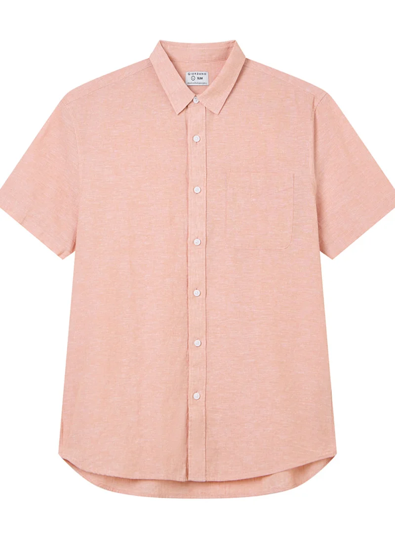 GIORDANO Men's Slim Linen Cotton Short-Sleeve Shirt