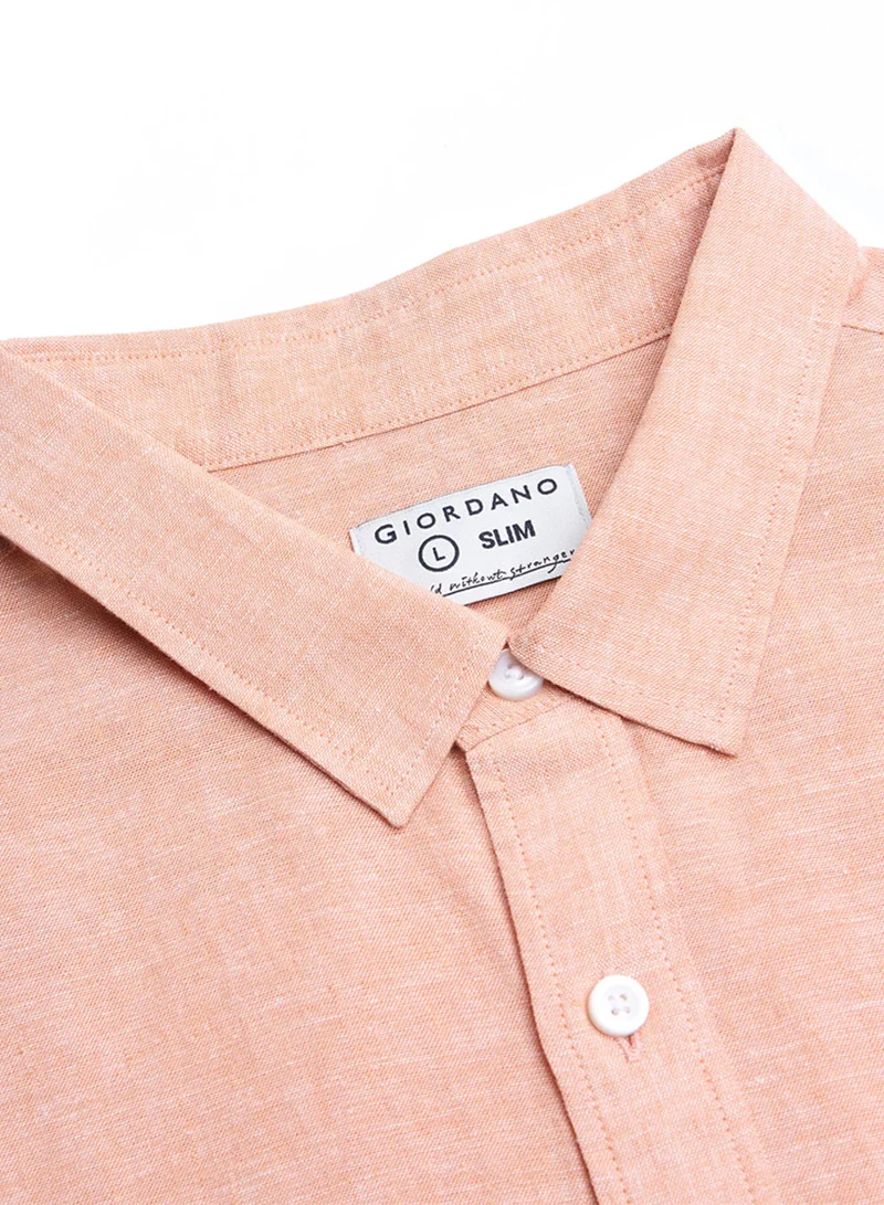 GIORDANO  Men's Slim Linen Cotton Short-Sleeve Shirt for Men | Best Price UAE