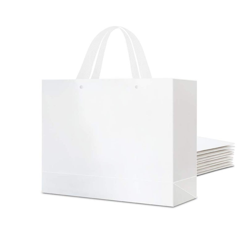 PACKHOME 10 Large Gift Bags 145x5x105 Inches White Premium Gift Bags with Handles for Gift Giving Glossy White