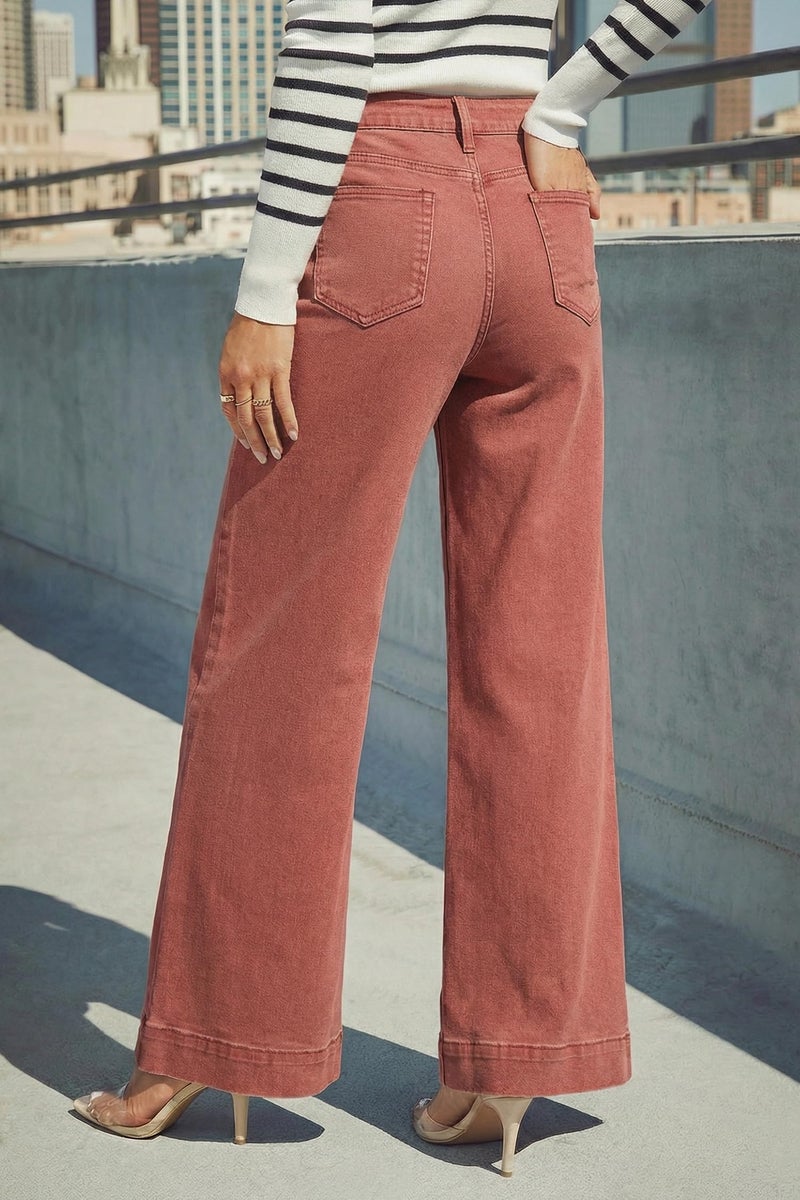 Dokotoo Women's Casual High Waisted Jeans for Women Straight Wide Leg Loose Stretch Denim Pants Brown Size 6 - Image 5