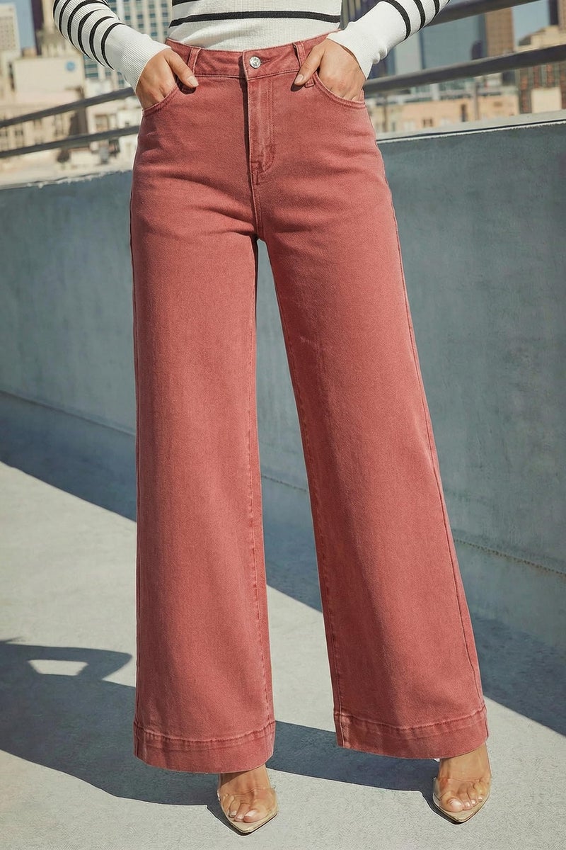 Dokotoo Women's Casual High Waisted Jeans for Women Straight Wide Leg Loose Stretch Denim Pants Brown Size 6 - Image 3