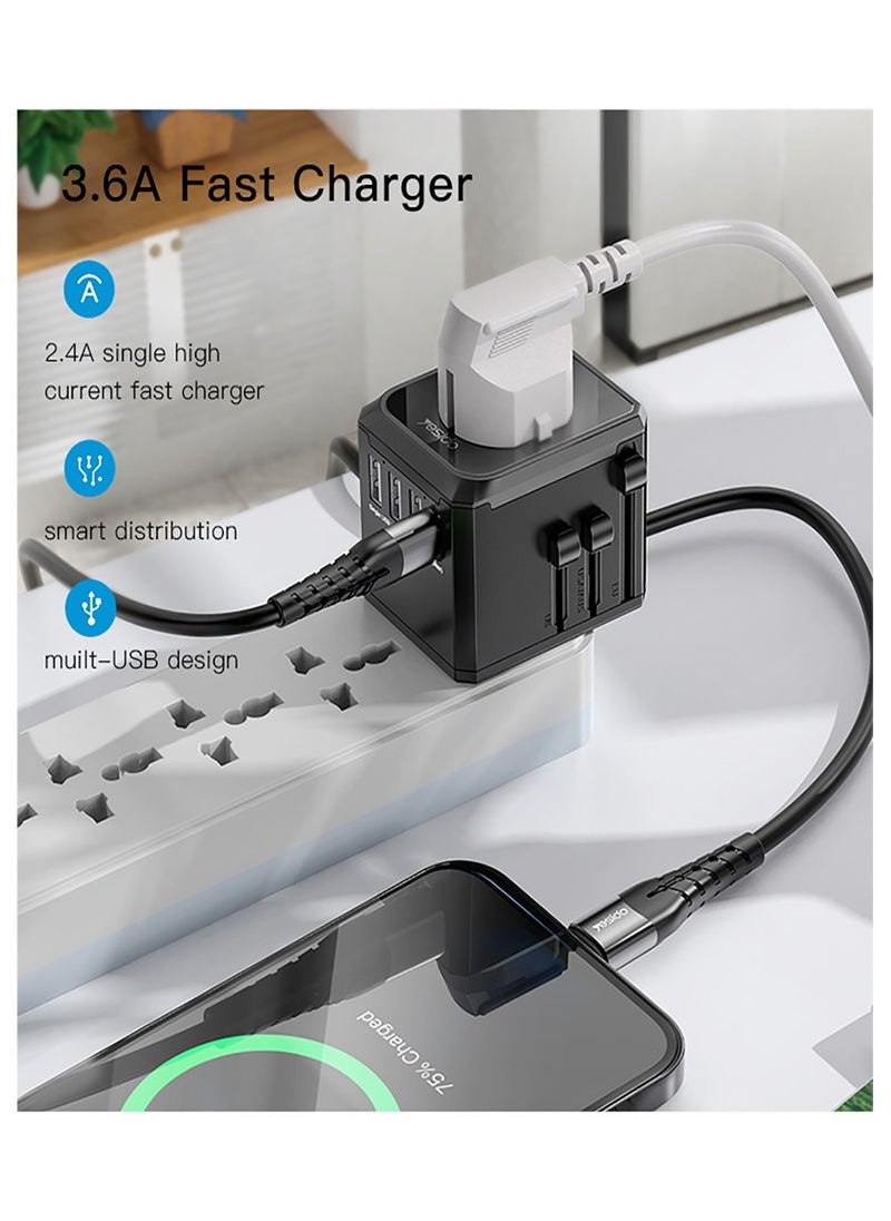Yesido - Yesido MC10 Universal Adapter 4 in 1 Portable Charger Plug Convert Adapter UK/EU/US/AUS Plug  - Black - Image 1