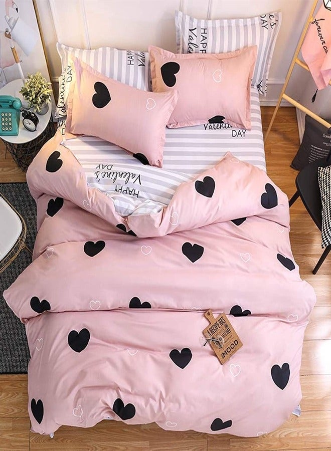 Printed Duvet Set, King Size 220x240 cm - 6-Pcs Bed Set, Microfiber Fabric - 1 Duvet Cover, 1 Fitted Sheet, 4 Pillowcases (Filler Not Included)