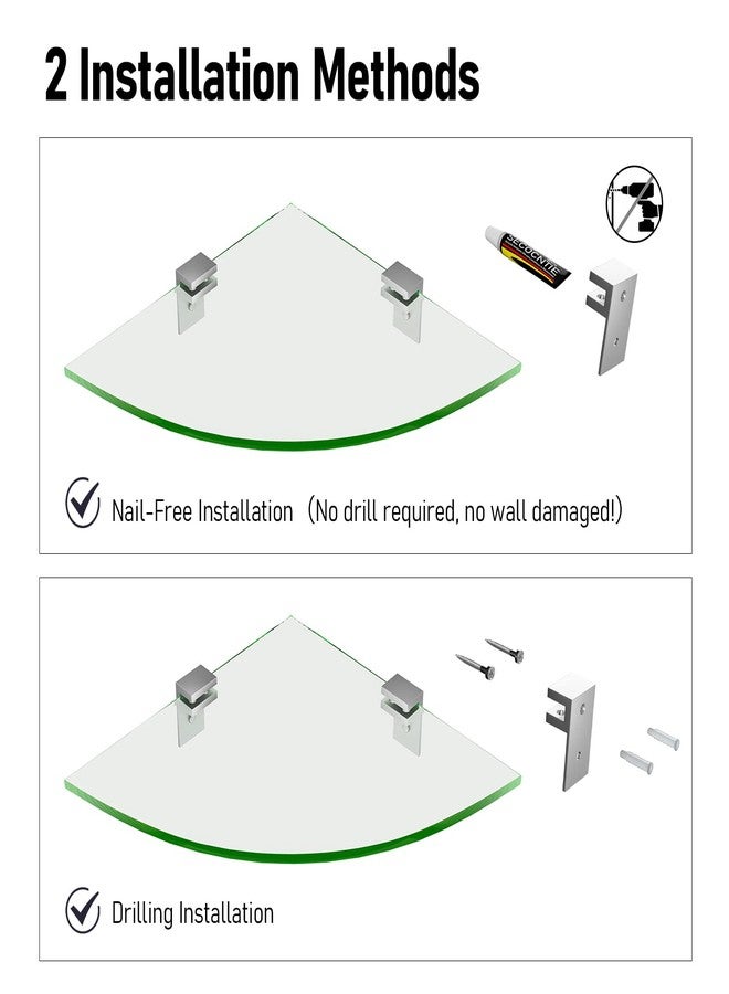 Bakzon 2-Pack Glass Corner Shower Shelves, Shower Wall Shelves for Inside Shower, Drill Free Shower Caddy Organizer with Aluminum Brackets for Bathroom - Image 2