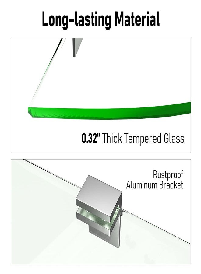Bakzon 2-Pack Glass Corner Shower Shelves, Shower Wall Shelves for Inside Shower, Drill Free Shower Caddy Organizer with Aluminum Brackets for Bathroom - Image 4