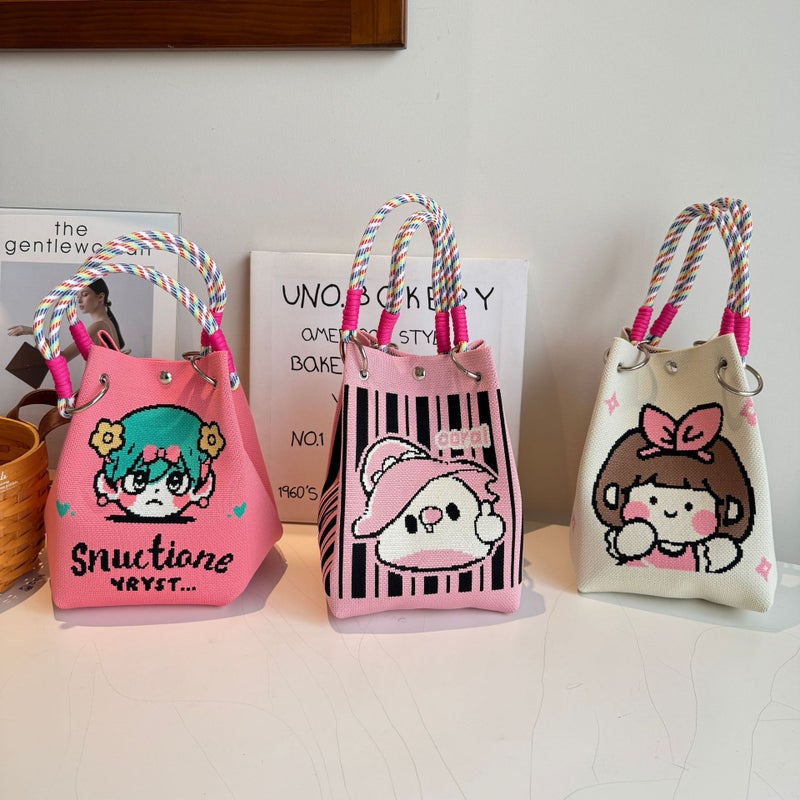 New Korean-Style Niche Cute All-Match Knitted Bucket Bag For Shopping Portable Handbag For Women - Image 2