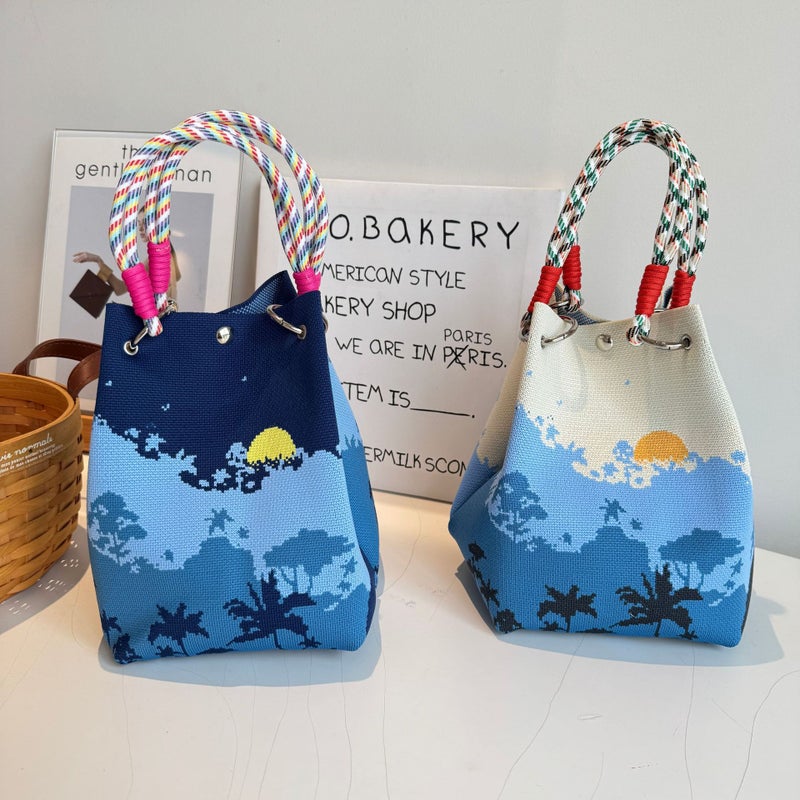 New Korean-Style Niche Cute All-Match Knitted Bucket Bag For Shopping Portable Handbag For Women - Image 5