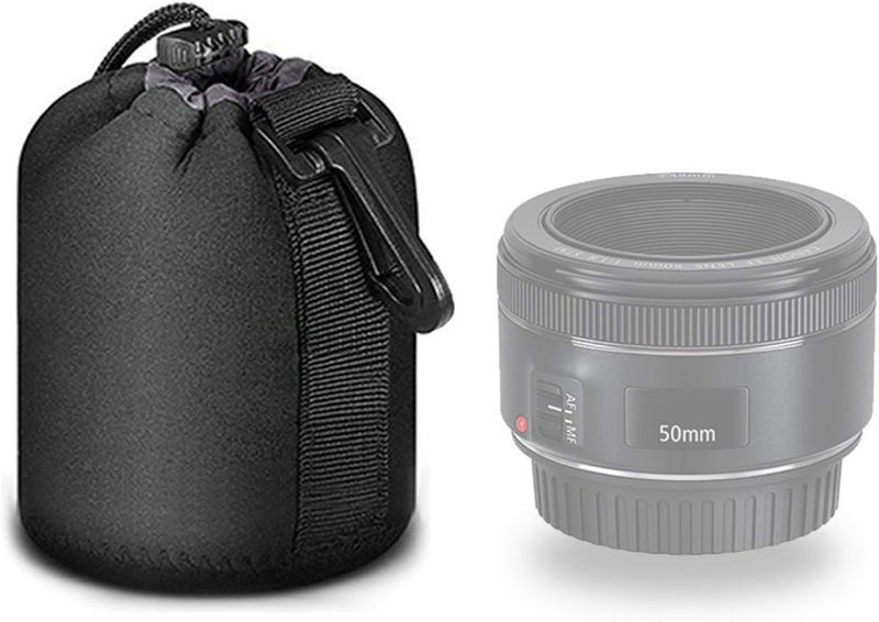 Selens Small Drawstring Lens Pouch Black Neoprene DSLR Camera Lens Bag Compatible with Sony Olympus Panasonic - Image 1