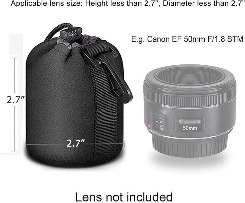Selens Small Drawstring Lens Pouch Black Neoprene DSLR Camera Lens Bag Compatible with Sony Olympus Panasonic - Image 2