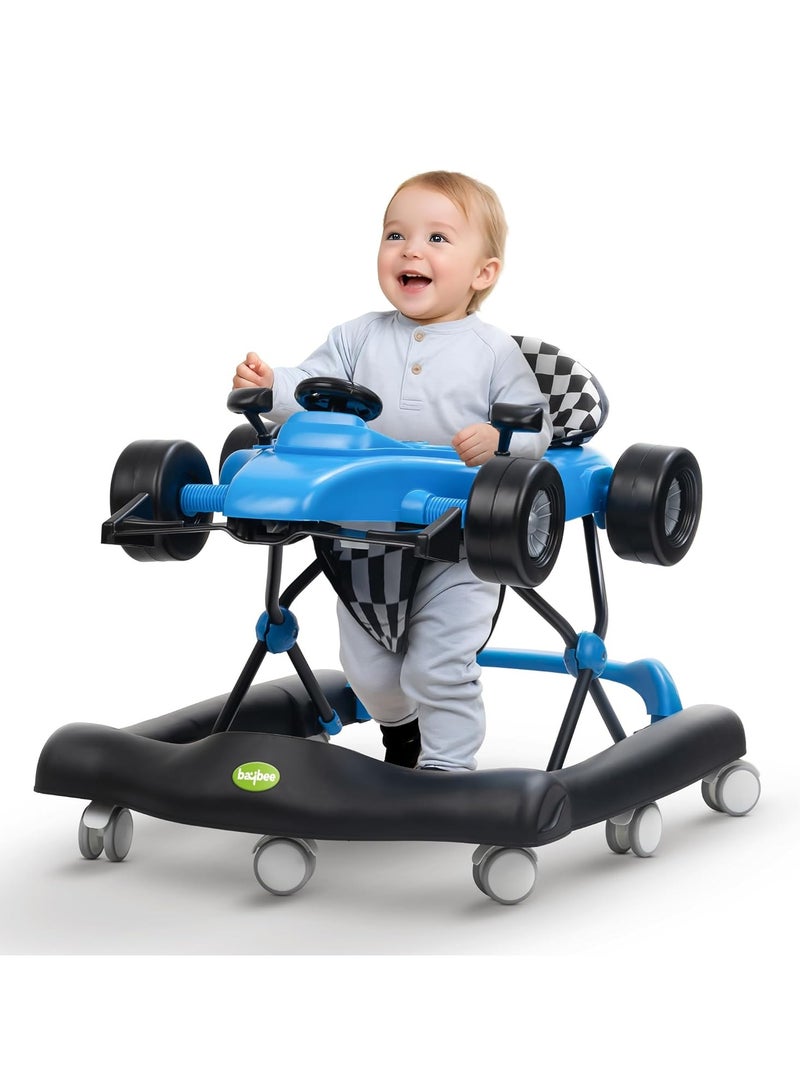 BAYBEE F1 2 in 1 Baby Walker for Kids, Foldable Kids Walker with 3 Position Adjustable Height, Musical Bar & Push Bar Activity Walker for Toddlers Walker for Baby Boy Girl 6 to 18 Months Blue - Image 1