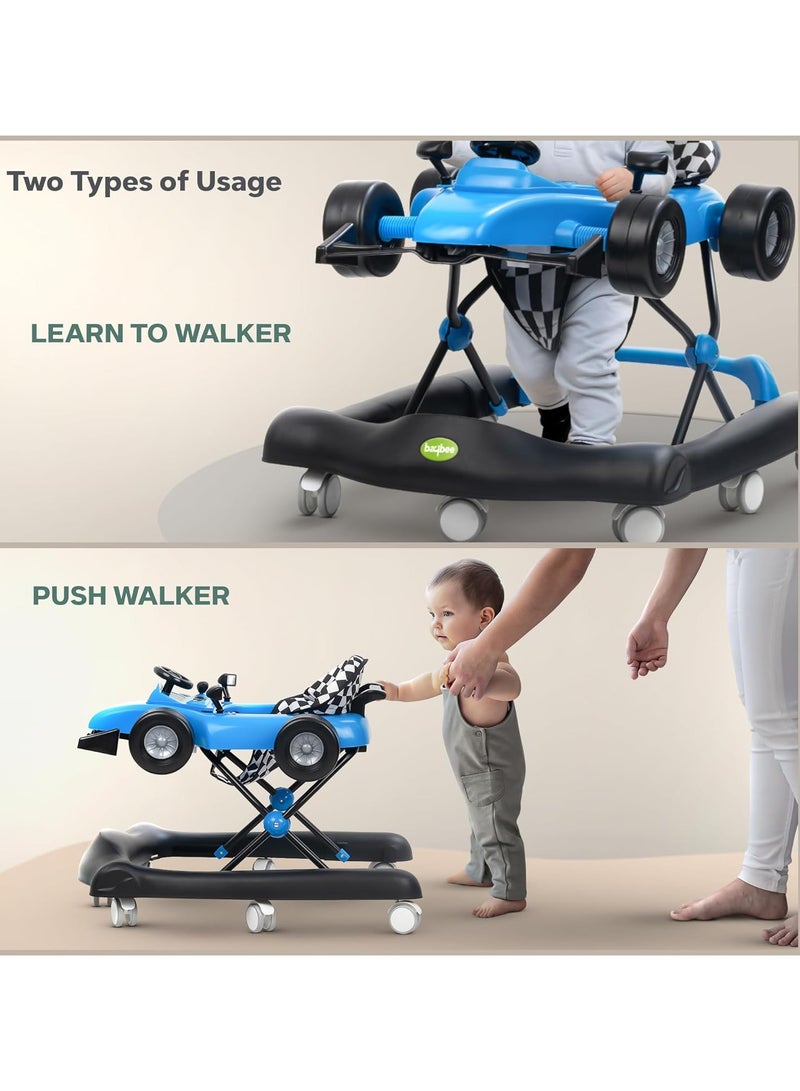 BAYBEE F1 2 in 1 Baby Walker for Kids, Foldable Kids Walker with 3 Position Adjustable Height, Musical Bar & Push Bar Activity Walker for Toddlers Walker for Baby Boy Girl 6 to 18 Months Blue - Image 2