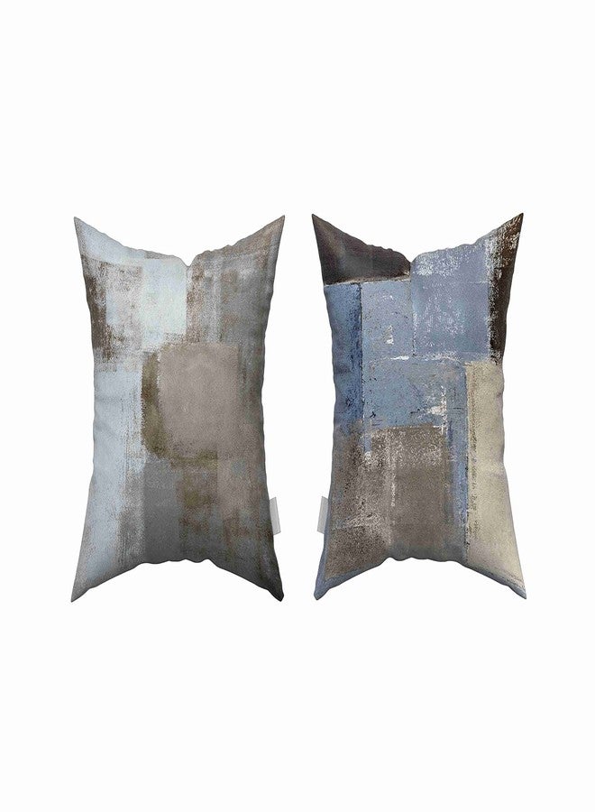 Taysta Set of 4 Linen Throw Pillow Cover Case Blue and Beige Grey and Brown Abstract Art Decorative Pillow Cases Covers Home Decor Square 18x18 Inches Pillowcases - Image 4