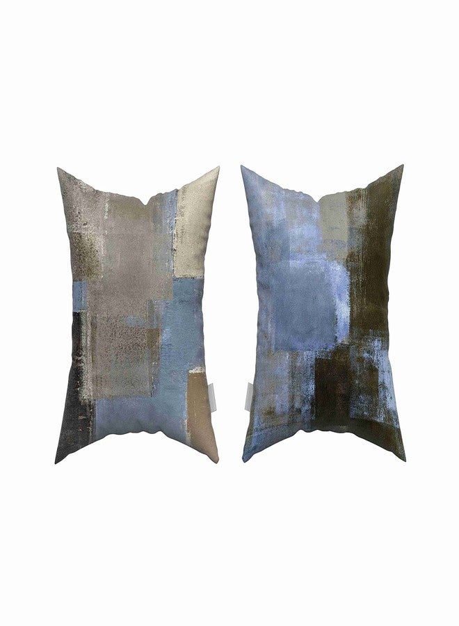 Taysta Set of 4 Linen Throw Pillow Cover Case Blue and Beige Grey and Brown Abstract Art Decorative Pillow Cases Covers Home Decor Square 18x18 Inches Pillowcases - Image 5