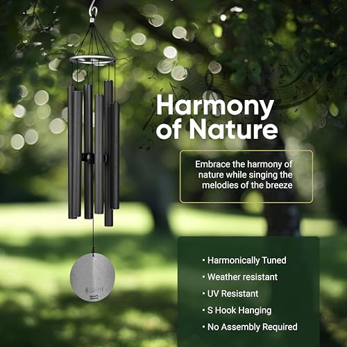 Nature’s Melody Aureole Tunes Wind Chimes – Outdoor Windchime with 6 Tubes Tuned to B Pentatonic Scale, 100% Rustproof Aluminum, Powder Finish & S Hook Hanger for Sympathy, Memorial Gift or Zen Garden - Image 4