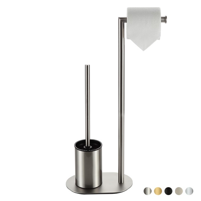 TOILET ROLL HOLDER WITH TOILET BRUSH BRUSHED STAINLESS STEEL FREE STANDING TOILET BRUSH TOILET BRUSH AND TOILET PAPER HOLDER